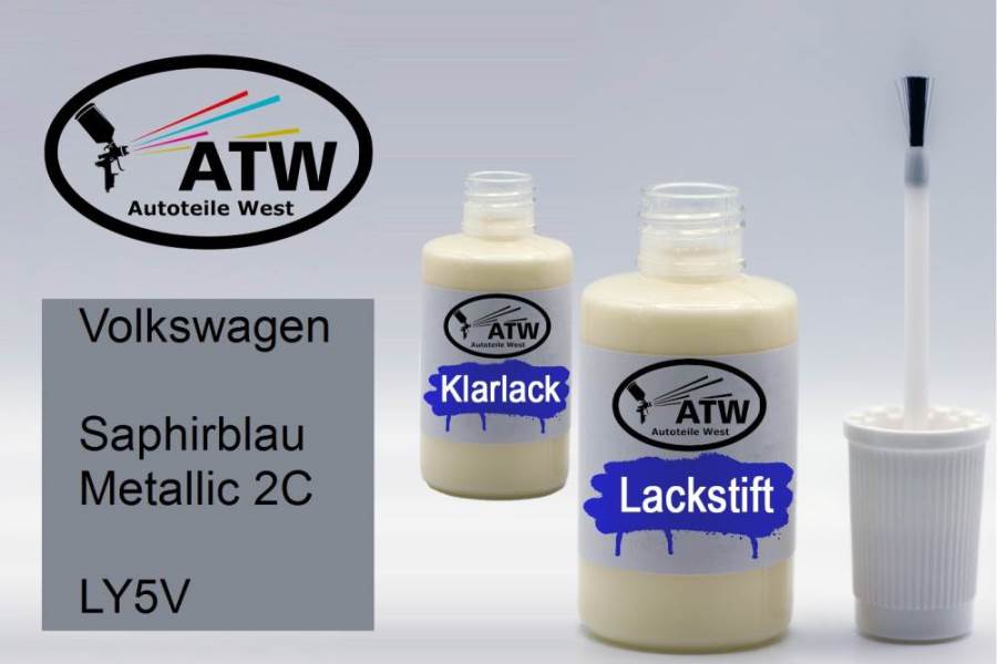 Volkswagen, Saphirblau Metallic 2C, LY5V: 20ml Lackstift + 20ml Klarlack - Set, von ATW Autoteile West.